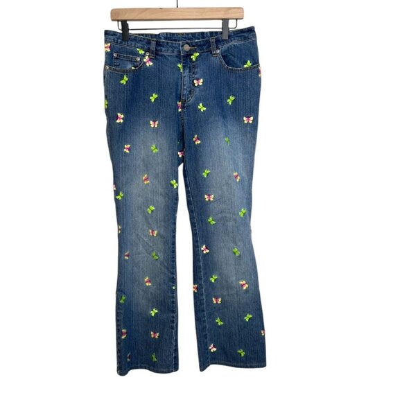 Vintage Lilly Pulitzer Jeans Embroidered Butterflies Y2K Size 10 Straight Leg - Picture 1 of 7